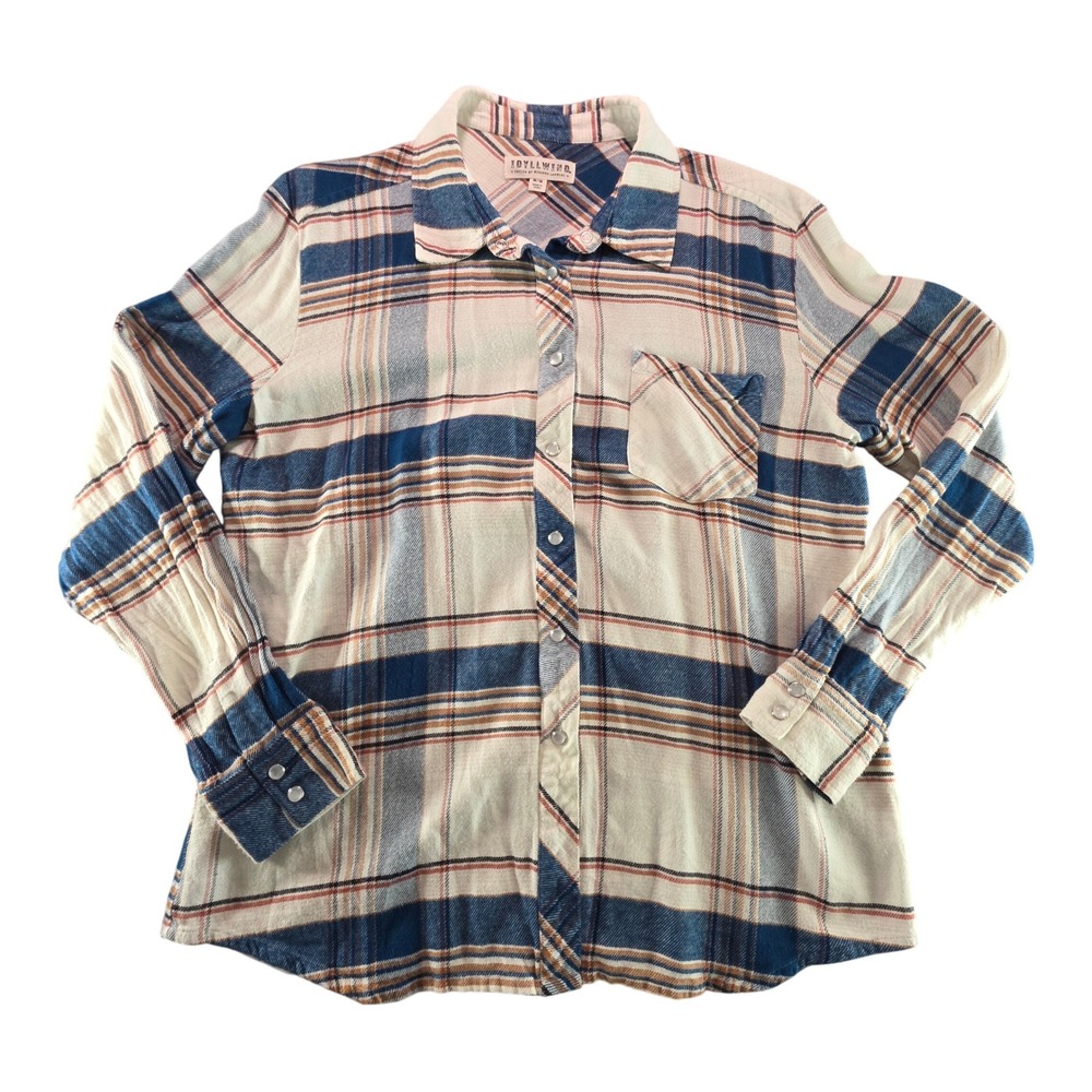 Idyllwind‎ Plaid Snap Shirt Medium Blue White Flannel Western Cowgirl